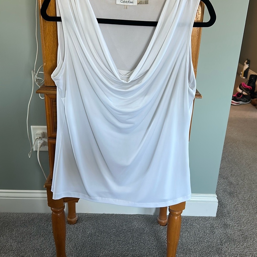 Calvin Klein White Draped Sleeveless Top